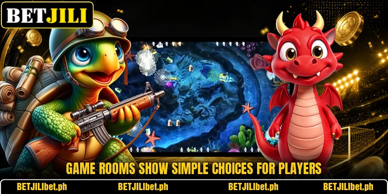 Game rooms show simple choices for players