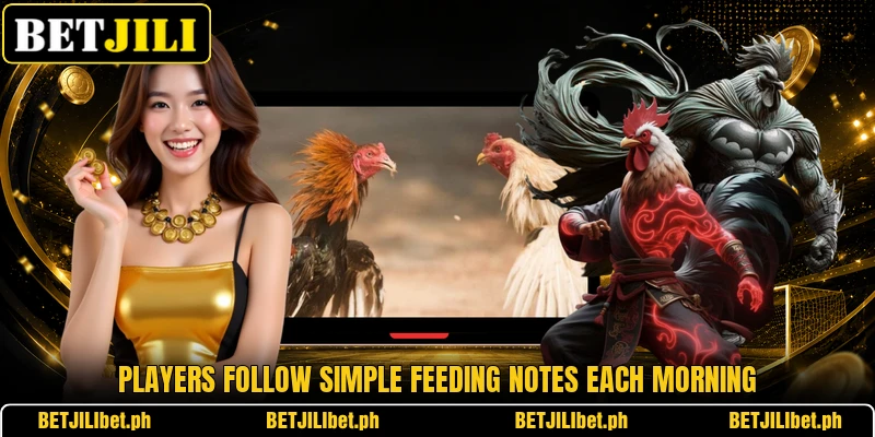 Players follow simple feeding notes each morning Players follow simple feeding notes each morning