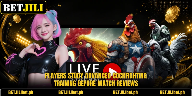 Players study Advanced cockfighting training before match reviews
