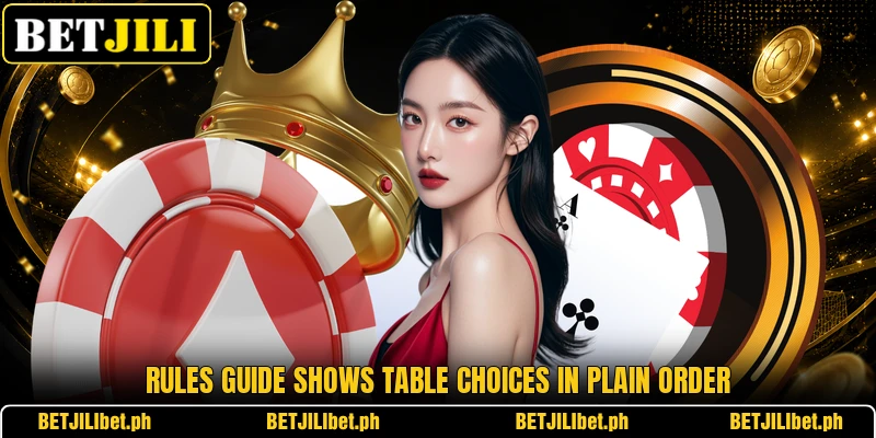 Rules guide shows table choices in plain order